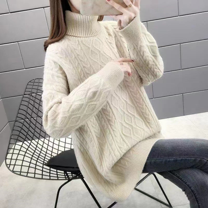 Pull en gros tricot pour femmes avec col haut et motif en torsades Chic und Stil