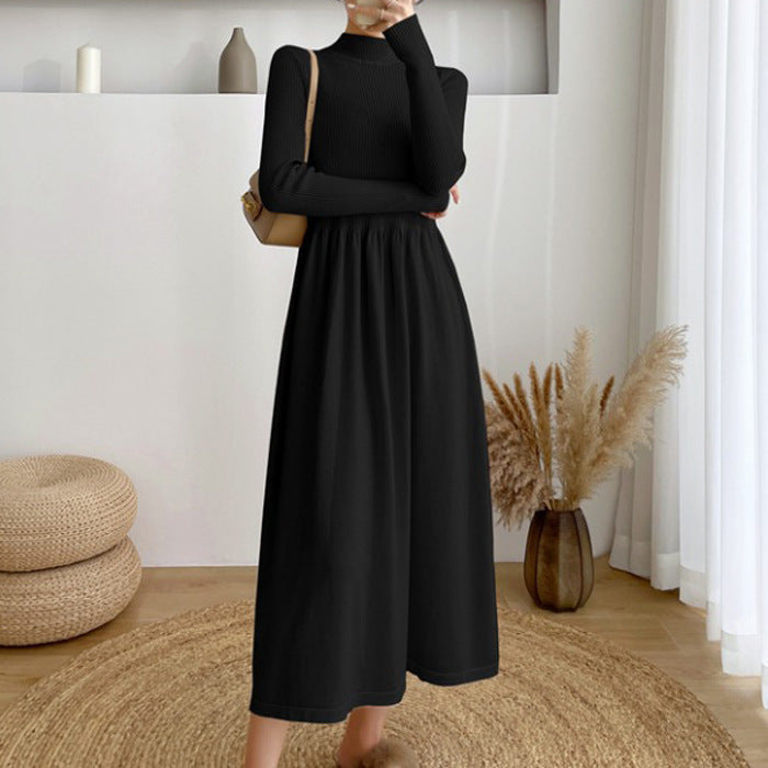 Dames Robe maxi élégante avec col montant et taille élastique Chic und Stil