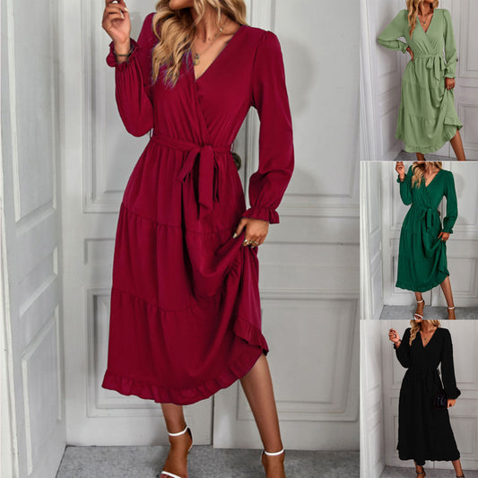 Robe portefeuille élégante pour femmes avec détails en volants et ceinture à la taille Chic und Stil