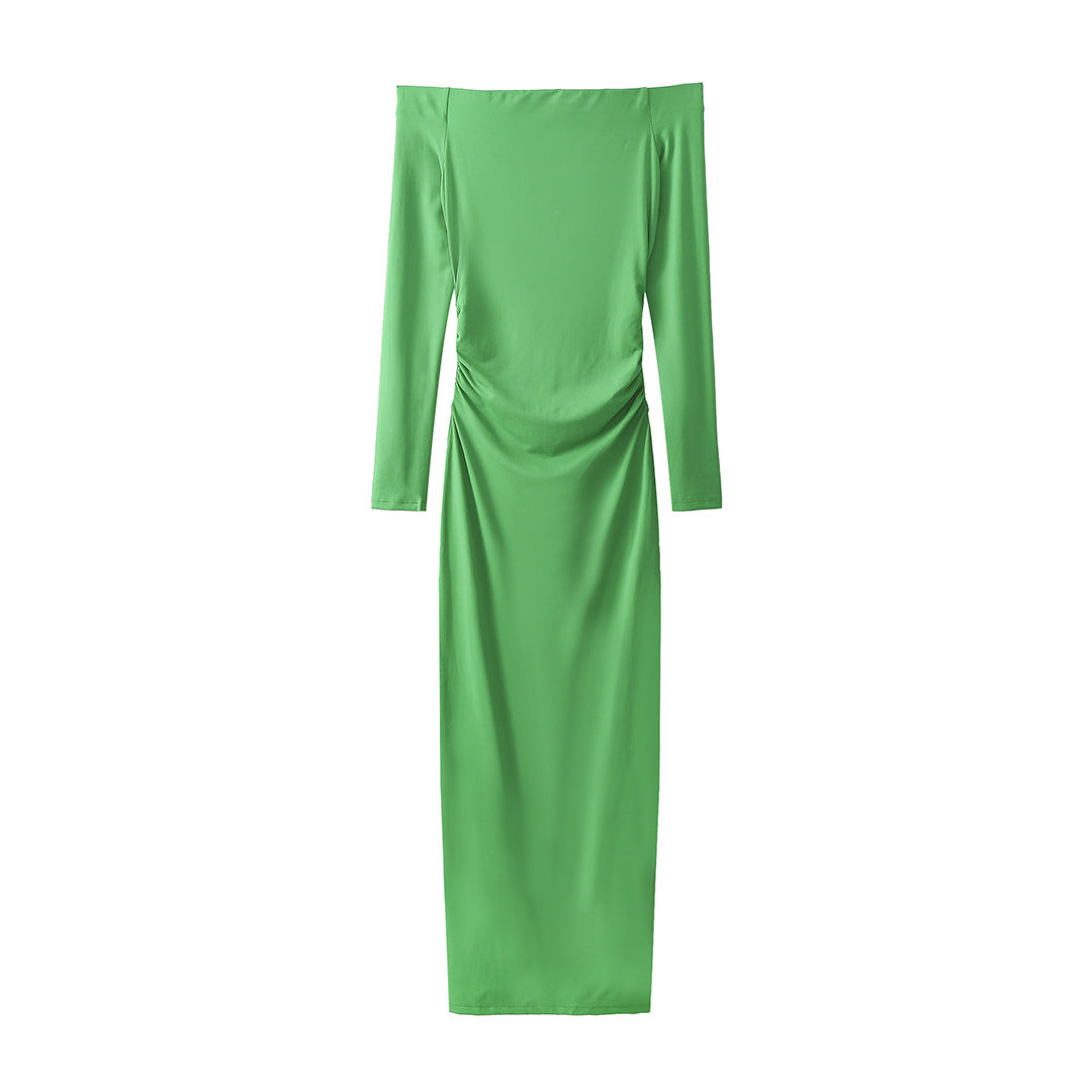 Dames élégante robe maxi à encolure dénudée et détails ruchés raffinés Chic und Stil