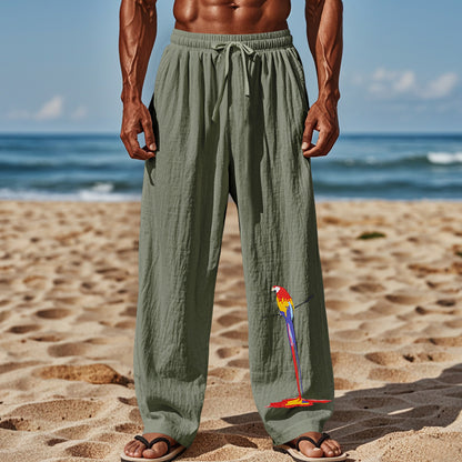 Light beach pants for men with colorful parrot design Chic and Style