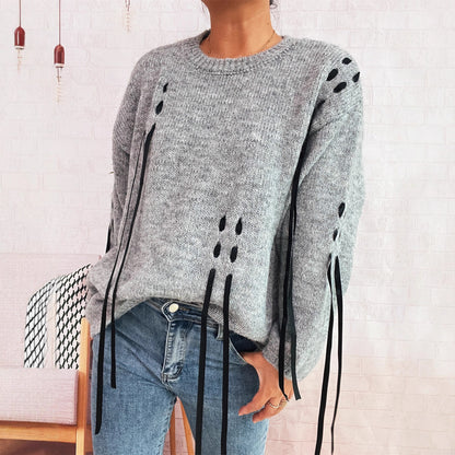 Pull over taille oversized féminin à détails de lacets uniques Chic und Stil