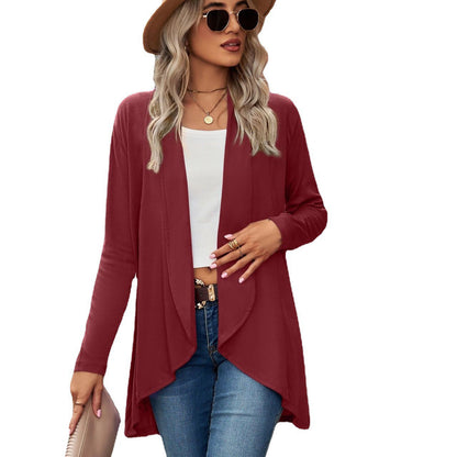 Dames décontracté long cardigan en tissu doux avec ourlet asymétrique Chic und Stil