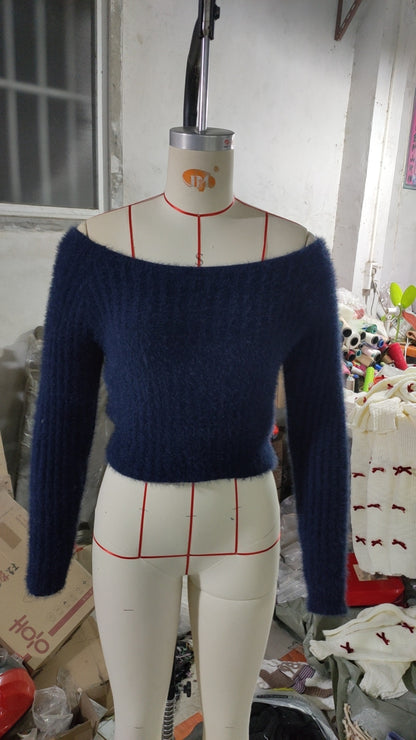 Dame Pull-over en maille off-shoulder avec structure en côtes fines et manches longues Chic und Stil