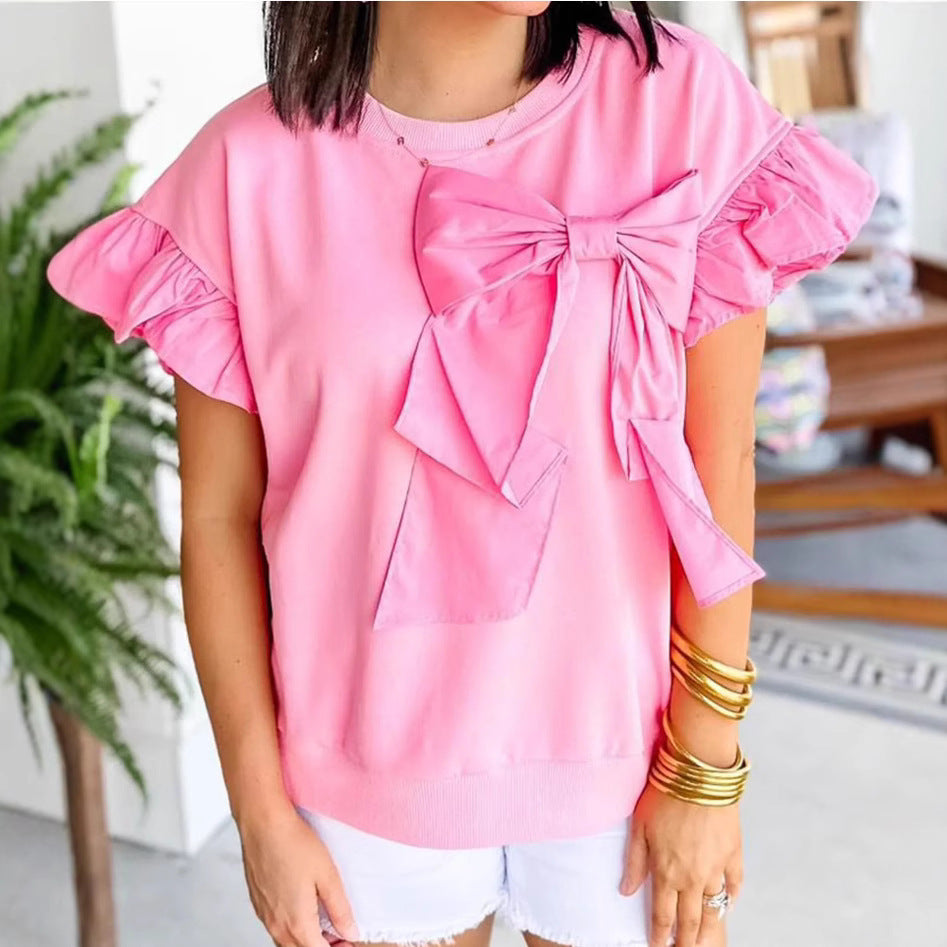 Femme Volants Nœuds Détail Pull Top Chic und Stil