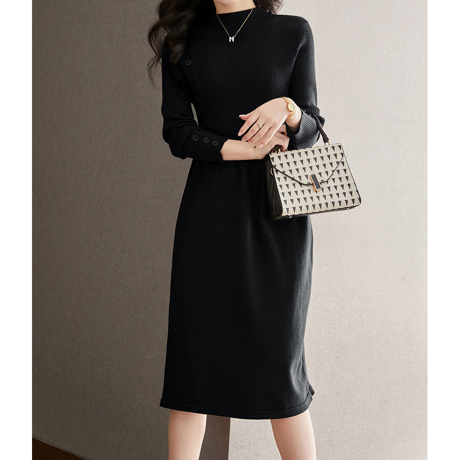 Robe en tricot pour femmes avec des détails de boutons élégants et un col rond Chic und Stil
