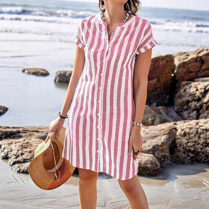 Robe chemise rayée pour femmes en léger tissu en lin Chic und Stil