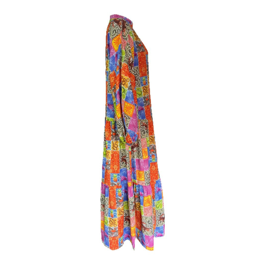 Robe maxi pour femmes dans le style boho avec un design en patchwork coloré et des manches larges Chic und Stil