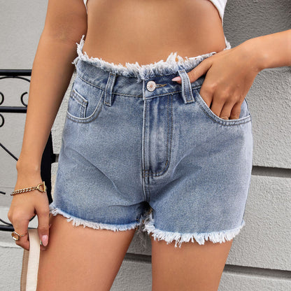 Women's High Waisted Denim Shorts with Frayed Hem Chic und Stil