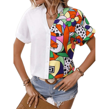 Dames Art Graphique Blouse À Manches Courtes Chic und Stil