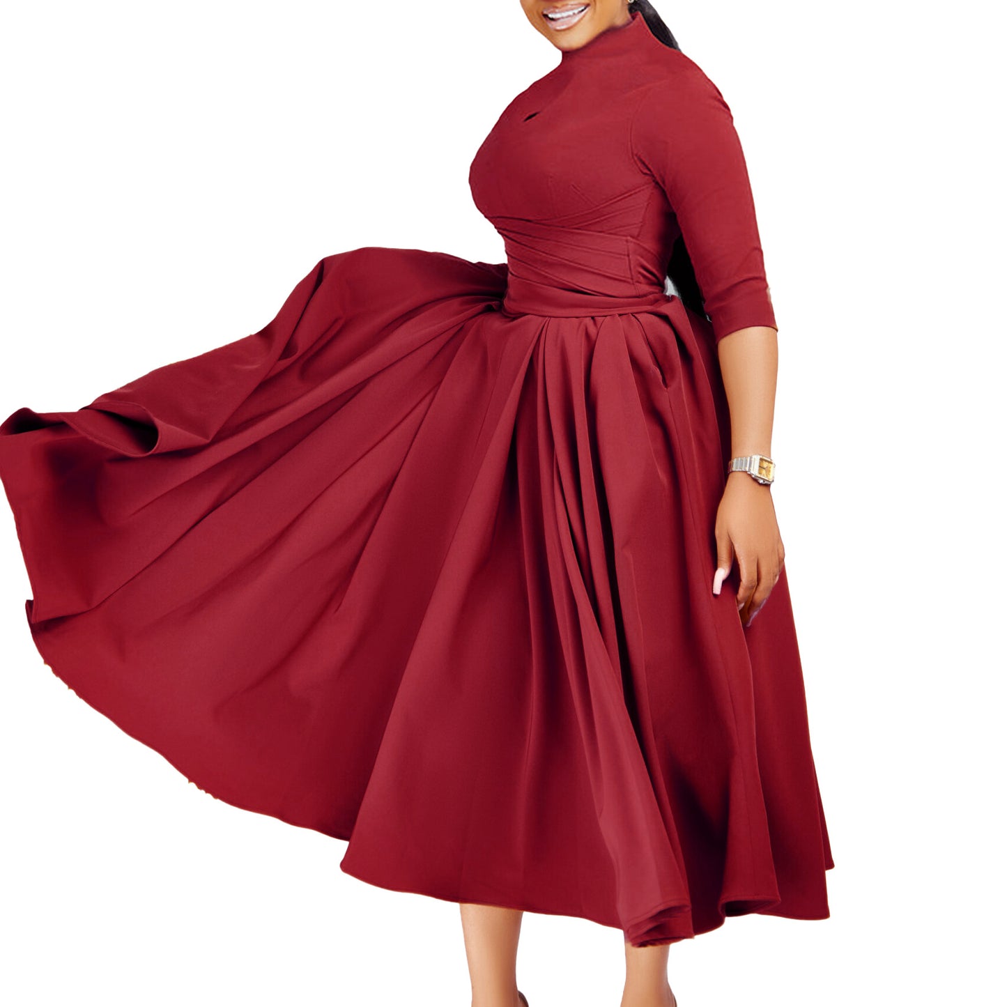 Robe maxi élégante pour femmes avec volants cintrés et manches longues Chic und Stil