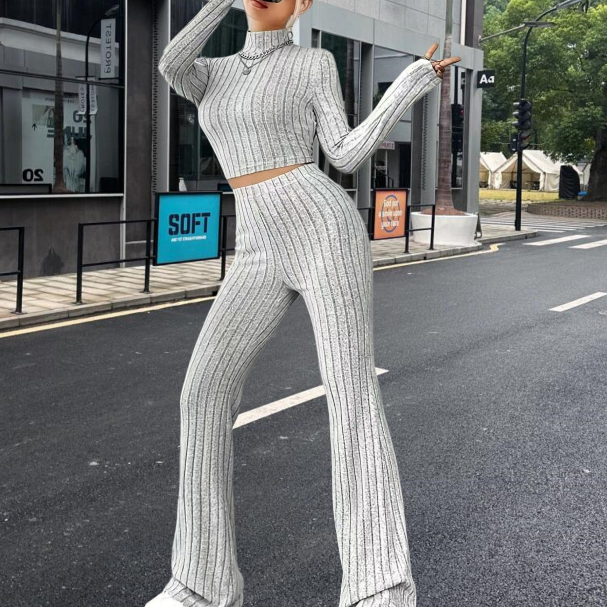 Chic and Style short knit top and palazzo pants set for women