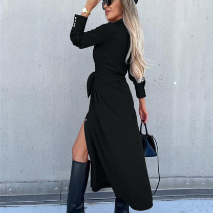 Robe chemise pour femmes avec ourlet asymétrique et ceinture à la taille Chic und Stil