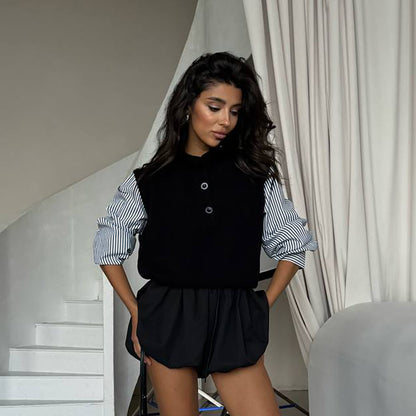 Pull en tricot pour femmes avec col haut et détails de boutons Chic und Stil