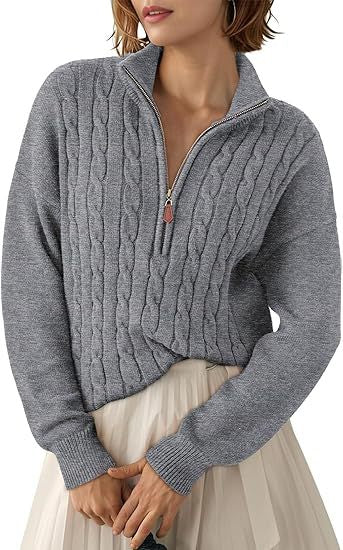 Pull en grosse maille pour femmes avec col montant et demi-zip Chic und Stil