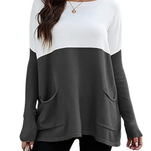 Pull en tricot pour femmes avec grandes poches avant et design contrasté Chic und Stil