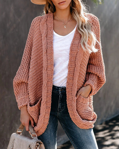Dames gros tricot cardigan avec manches ouvertes et poches spacieuses Chic und Stil