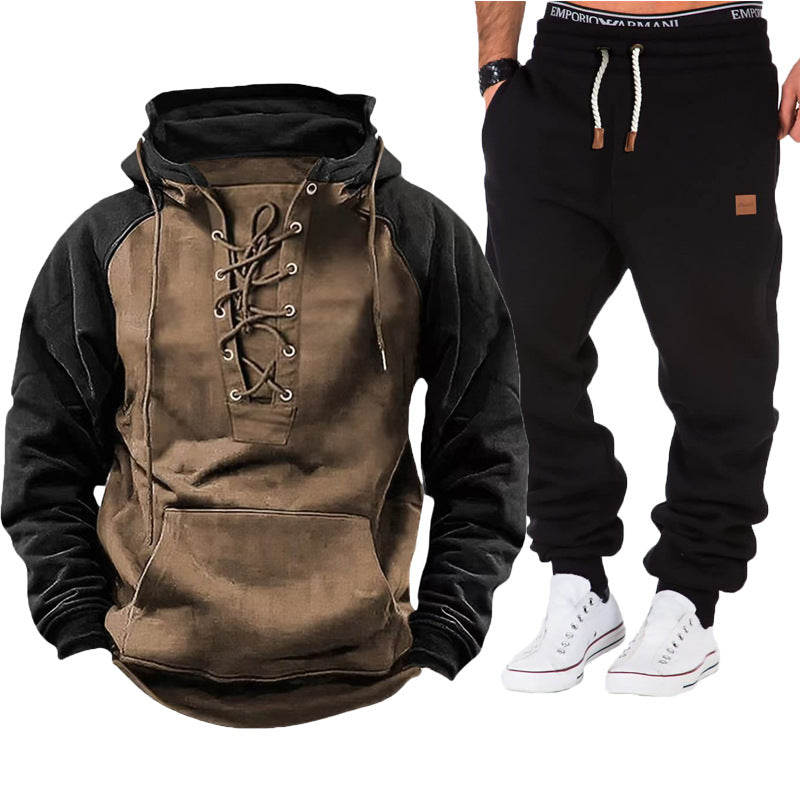 Casual hoodie for men with braided lace closure and comfortable jogger pants Chic and Style