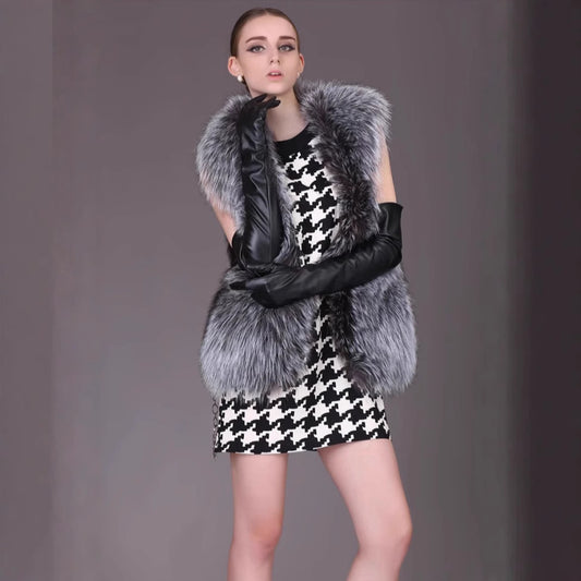 Dames Gilet en fausse fourrure luxueux avec large col Chic und Stil