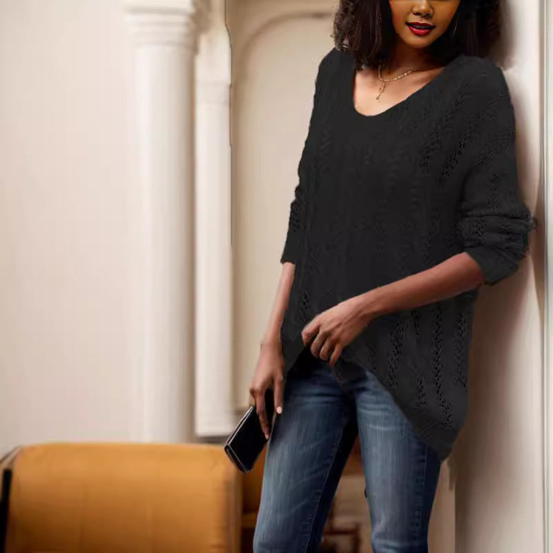 Ladies elegant knit sweater with transparent hole pattern Chic and Style
