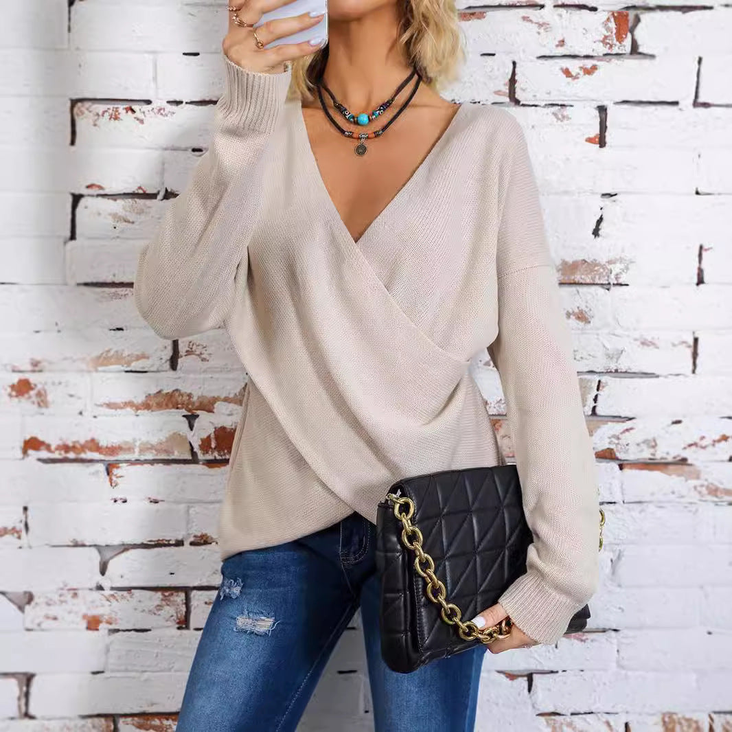Pull-over féminin à enrouler avec décolleté en V plongeant et coupe décontractée Chic und Stil