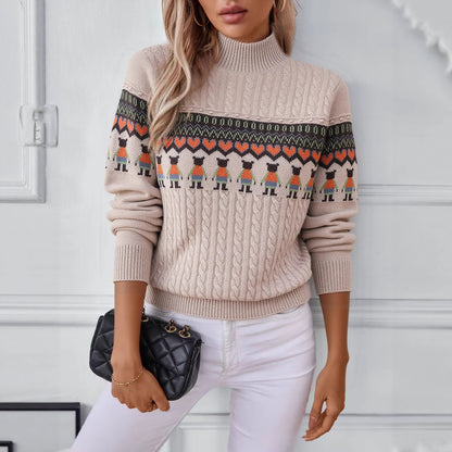 Pull en tricot pour femmes avec motif créatif et col haut Chic und Stil