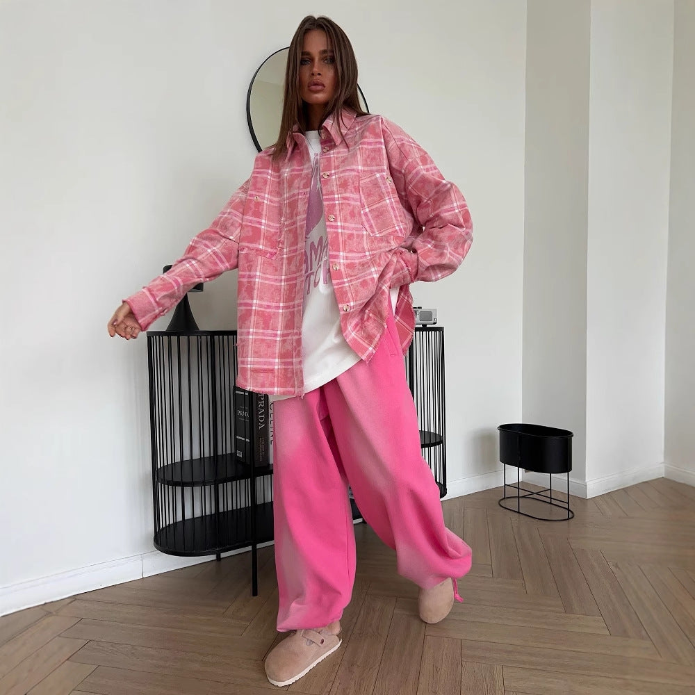 Chemisier oversize pour femmes au design à carreaux décontracté avec franges Chic und Stil