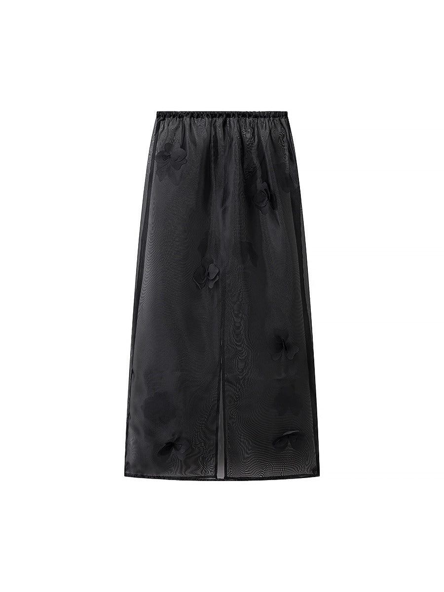 Chemisier transparent long pour dames avec design floral et fente latérale Chic und Stil