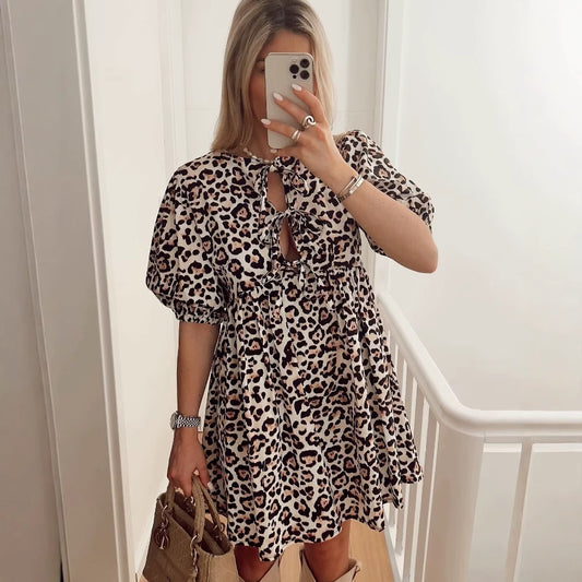 Robe d'été pour femmes avec motif léopard décontracté et manches volumineuses Chic und Stil