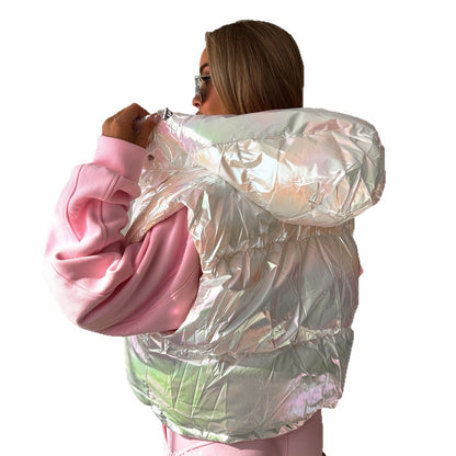 Dames gilet brillant matelassé avec capuche Chic und Stil