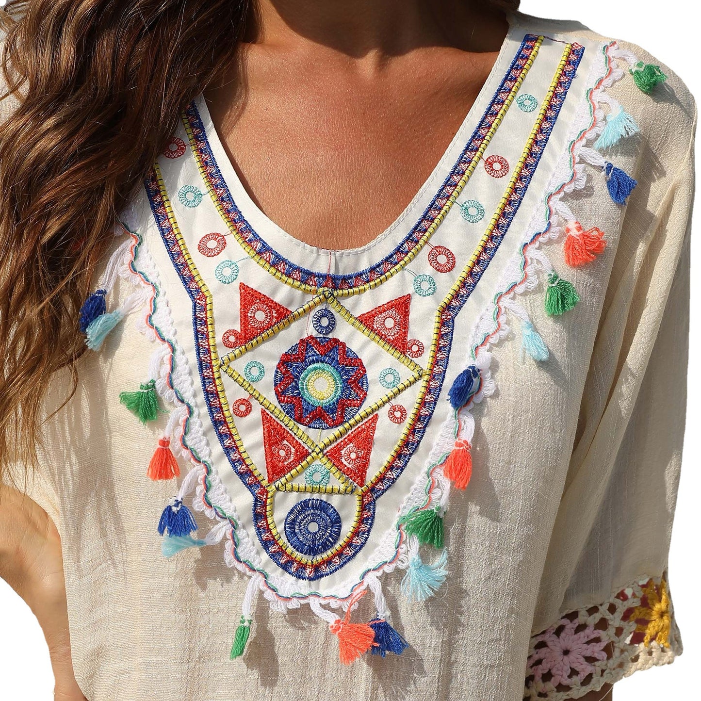 Tunique de plage brodée à franges pour femmes Chic und Stil