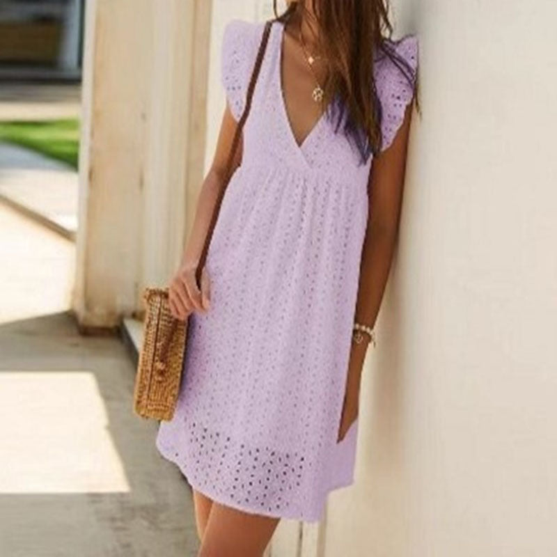 Robe d'été aérienne pour femmes avec un décolleté en V raffiné et des manches bouffantes Chic und Stil