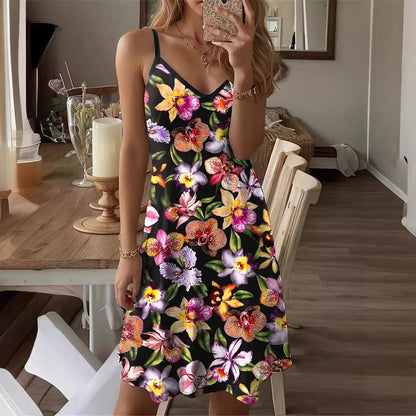 Dames motif floral spaghetti bretelles mini robe Chic und Stil