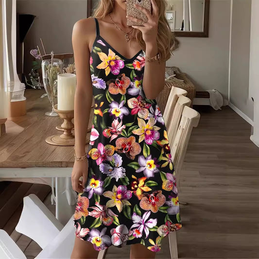 Dames motif floral spaghetti bretelles mini robe Chic und Stil