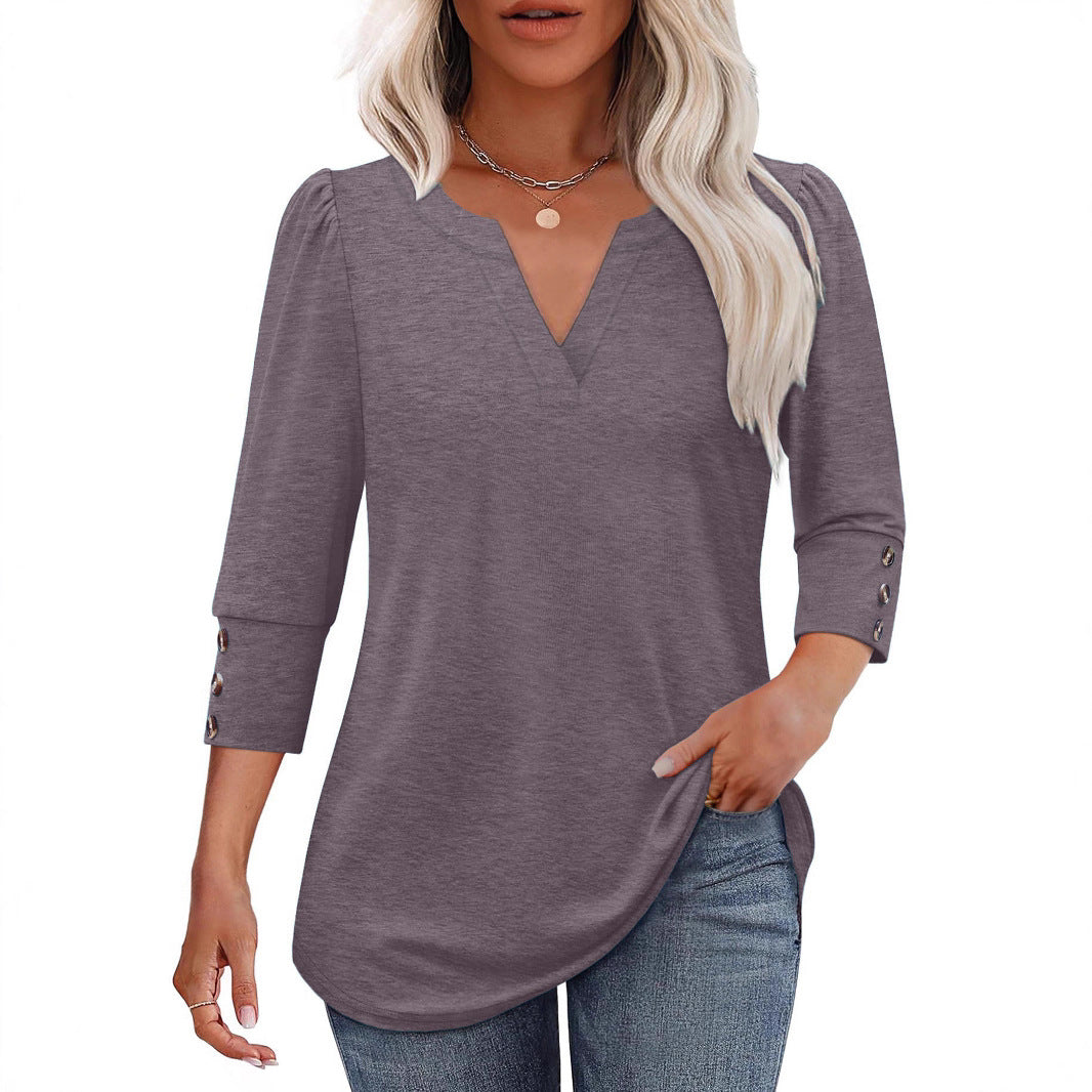 Blouse femme à décolleté en V avec détails de boutons décoratifs Chic und Stil