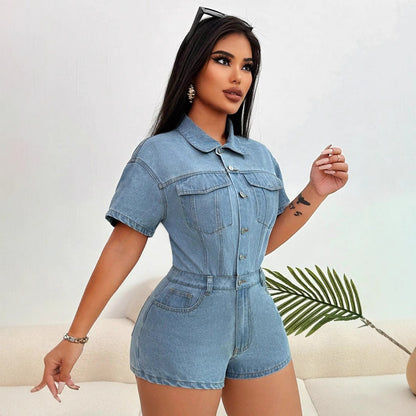 Dames Denim Salopette Courte Chic und Stil