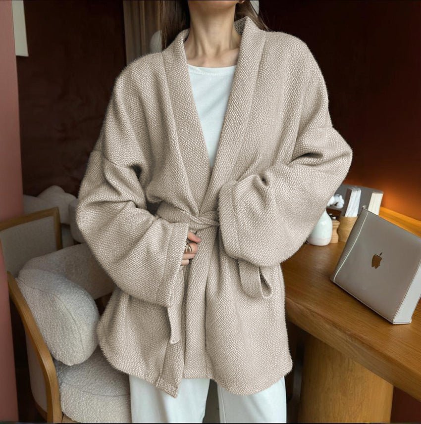 Dames Cardigan douillet avec manches larges et ceinture à nouer Chic und Stil