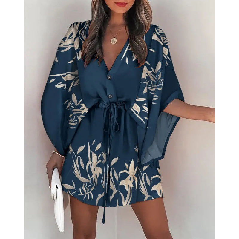 Robe à boutons imprimée fleurs Chic und Stil pour femmes