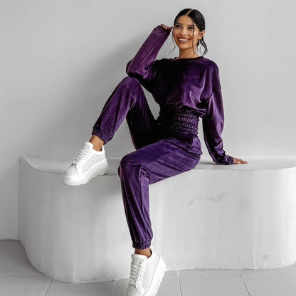 Dames Fleece-Cropped-Pantalon avec capuche et pantalons amples Chic und Stil