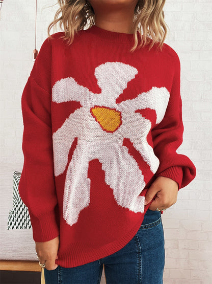 Femmes pull en tricot ludique avec application florale Chic und Stil