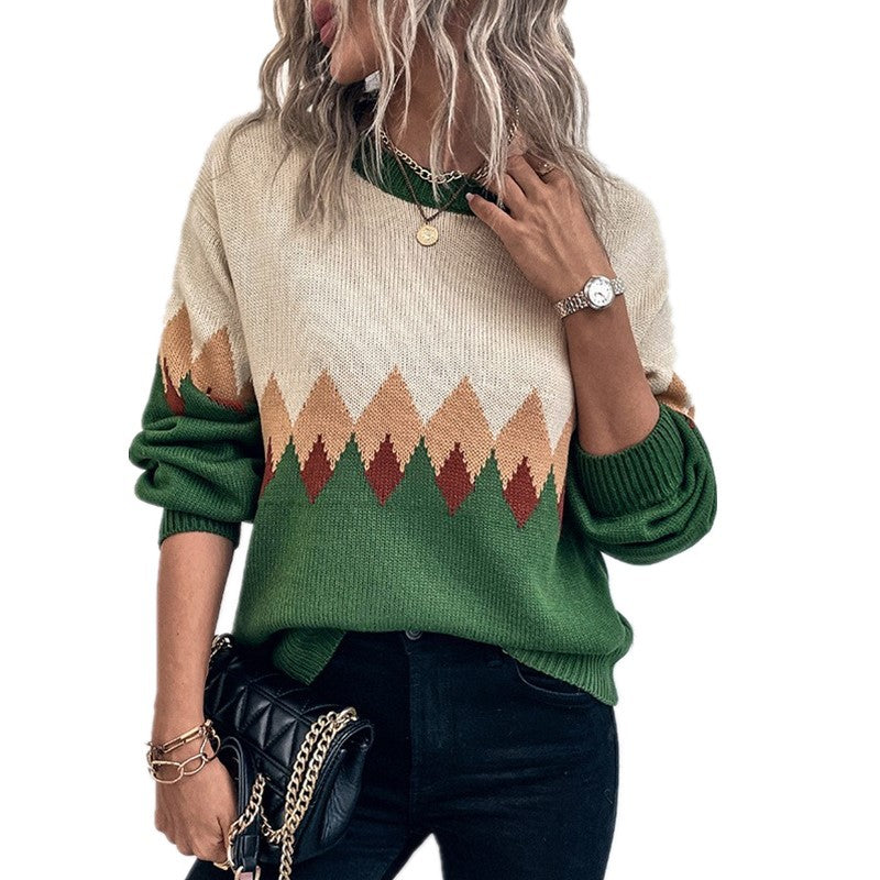 Pull femme avec motif de montagne tendance et col rond confortable Chic und Stil