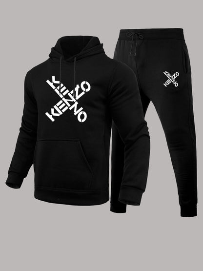 Sporty hoodie and jogger pants set for men with modern inscription Chic and Style