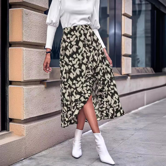 Jupe maxi fendue pour femme avec motif léopard et ourlet à volants Chic und Stil
