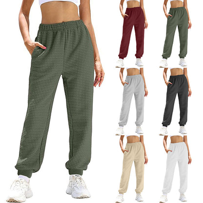 Women Comfortable Waffle Texture Sweatpants with Elastic Waist and Side Pockets Chic and Style