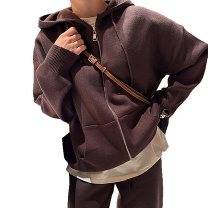 Oversized casual hooded sweatshirt set for women and wide pants Chic und Stil