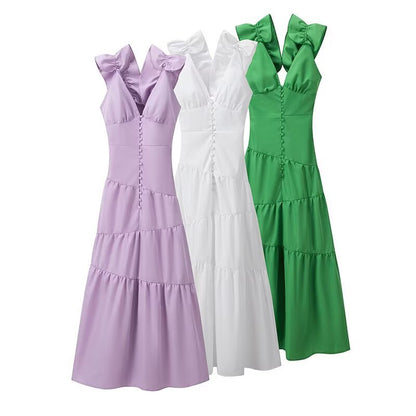 Robe maxi pour femmes avec un design de volants flottants et un élégant décolleté en V Chic und Stil