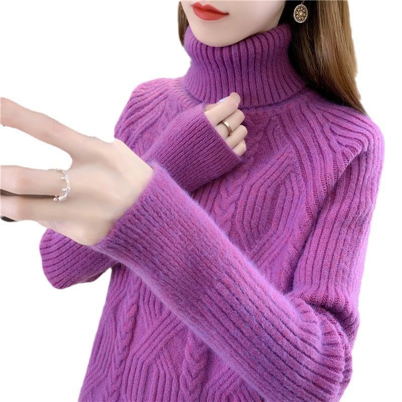 Women's turtleneck pullover with textured cable knit pattern and long sleeves Chic and Style