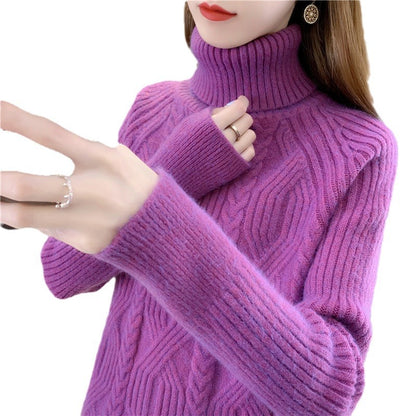 Women's turtleneck pullover with textured cable knit pattern and long sleeves Chic and Style