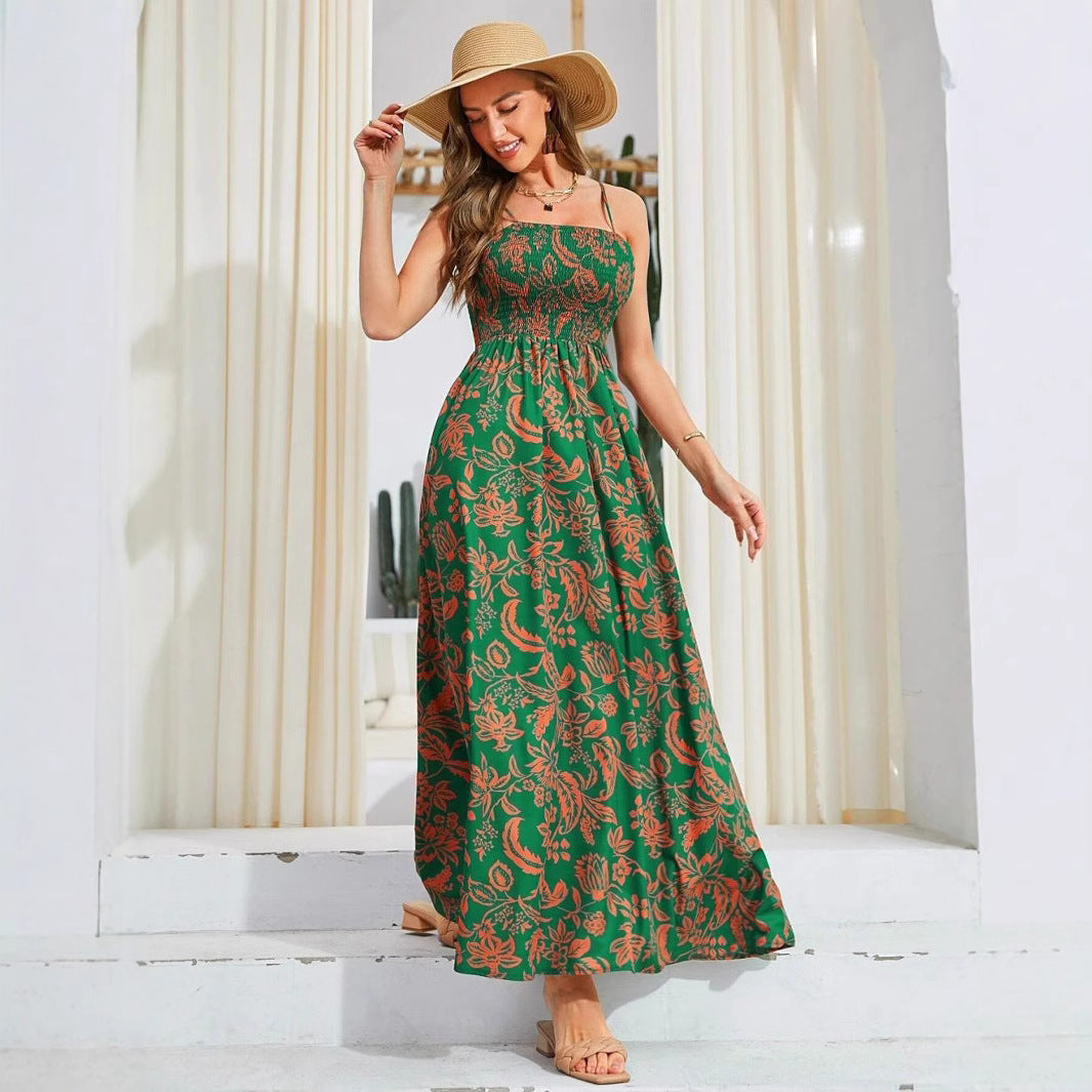 Dames motif floral robe maxi à bretelles spaghetti Chic und Stil