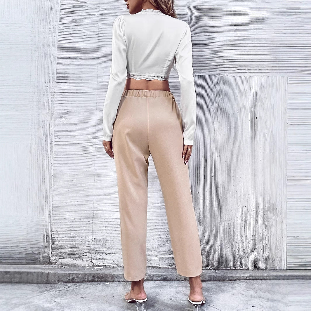 Women Elegant Casual Pants with Comfortable Elastic and Side Pockets Chic and Style